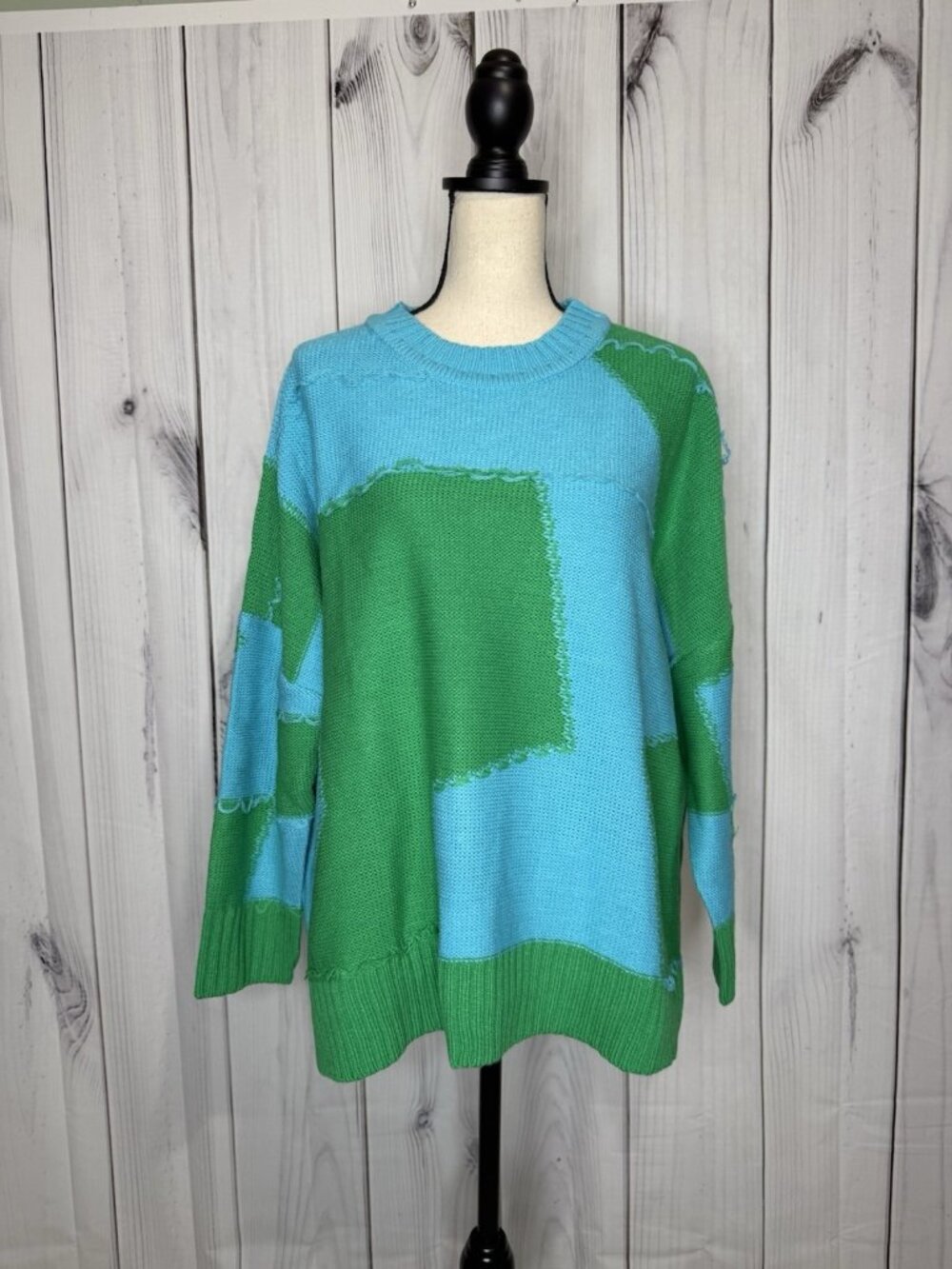 T.i.m.i.n.g. Sweater Women's Size L Oversized Colorblock Green Aqua NWT